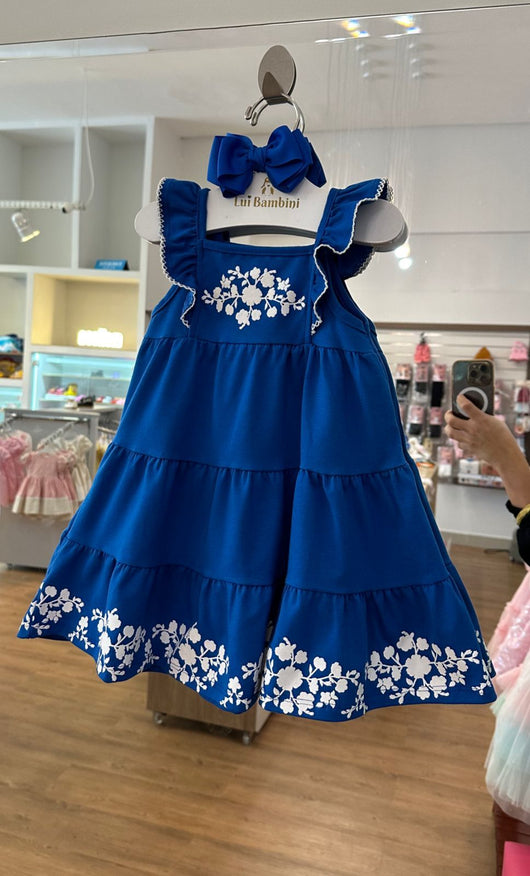 VESTIDO REGATA COM BABADO RENDADO E FLORES EM RELEVO MENINA MILON