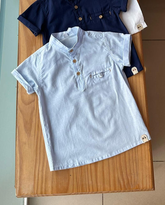 CAMISA BATA MANGA CURTA GOLA PADRE COM BOTÕES MENINO LUI BAMBINI