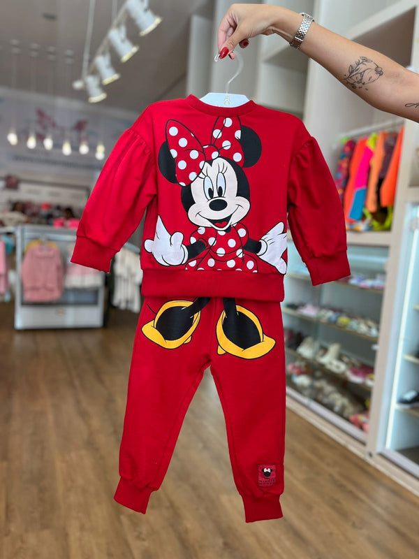 CONJUNTO CASACO MOLETOM MANGA LONGA COM CALÇA MINNIE MOUSE LICENCIADO MENINA ANIMÊ