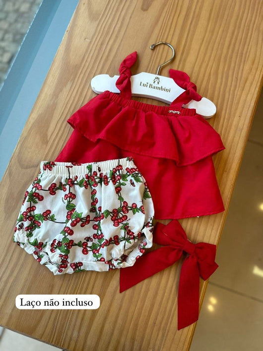 CONJUNTO BATA ALCA COM BABADO E SHORT CEREJINHAS E JOANINHAS MENINA MOMI PRO45