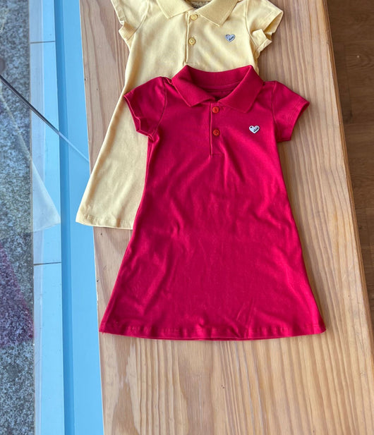 VESTIDO MANGA CURTA GOLA POLO COM BOTÕES E CORAÇÃO MENINA ELIAN