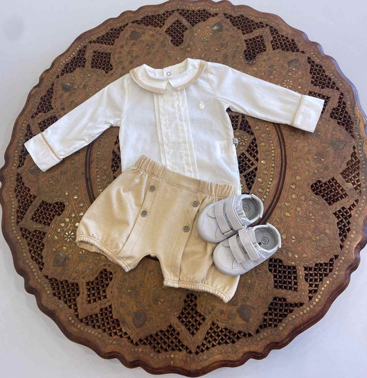 CONJUNTO BATIZADO BODY CAMISA MANGA LONGA E BERMUDA MENINO GROW UP