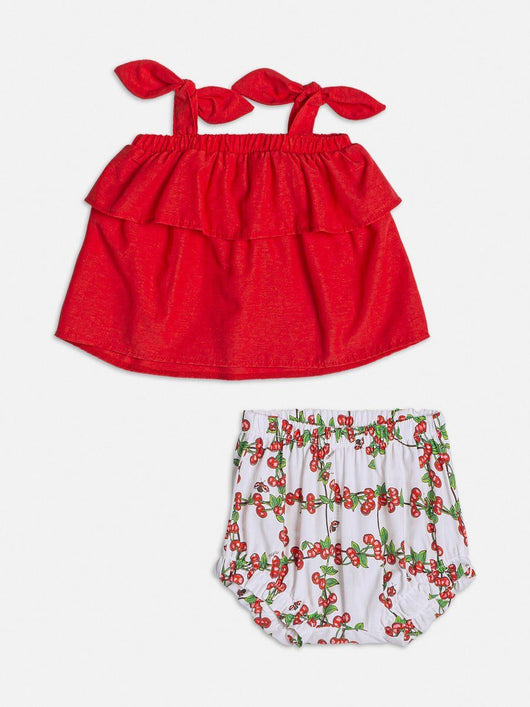 CONJUNTO BATA ALCA COM BABADO E SHORT CEREJINHAS E JOANINHAS MENINA MOMI PRO45