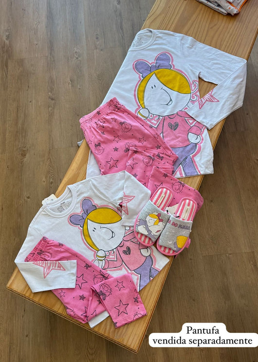 CONJUNTO PIJAMA MANGA LONGA COM CALÇA KARAOKÊ MÃE E FILHA VEGGI