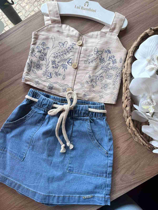 CONJUNTO CROPPED ALÇA COM BORBOLETAS MENINA INFANTI