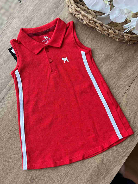 VESTIDO POLO REGATA EM PIQUET COM LISTRA BOTÕES E BORDADO MENINA CHARPEY