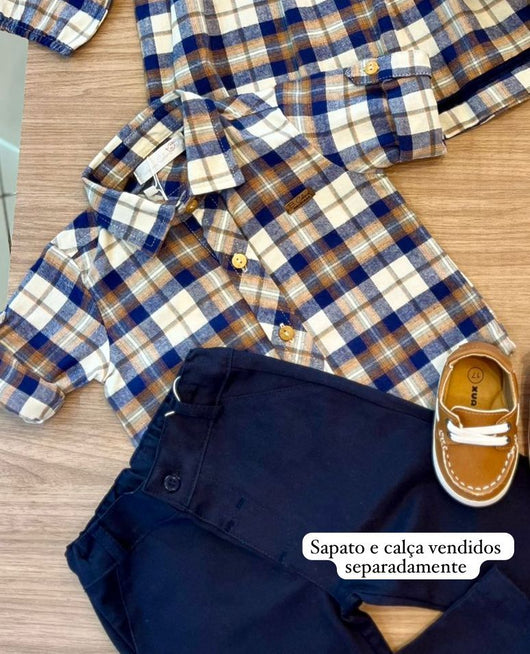 CAMISA MANGA LONGA XADREZ QUADRICULADA REVERSÍVEL COM BOTÕES MENINO BARBARA KIDS