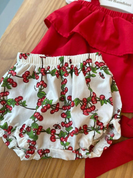 CONJUNTO BATA ALCA COM BABADO E SHORT CEREJINHAS E JOANINHAS MENINA MOMI PRO45