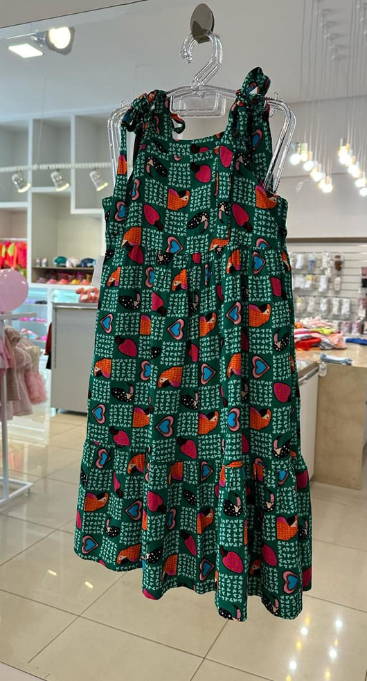 VESTIDO DE ALÇA COM AMARRAÇÃO TUCANOS EM VISCOSE MENINA LUI BAMBINI