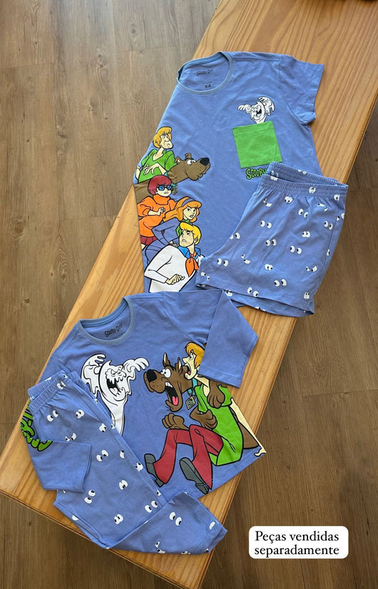 CONJUNTO PIJAMA MANGA LONGA E CURTA COM SHORT E CALÇA SCOOBY-DOO MÃE E FILHA VEGGI