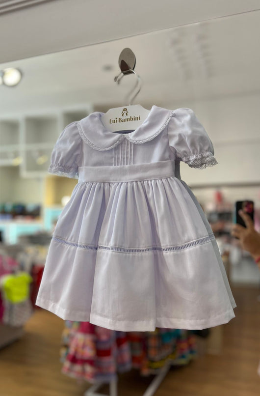 VESTIDO BATIZADO MANGA CURTA CORAÇÃO VAZADO COM RENDA E CINTO FAIXA MENINA ROCICLÊ