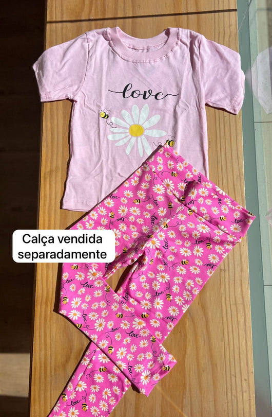 BLUSA MANGA CURTA LOVE FLOR E ABELHAS MENINA LUI BAMBINI