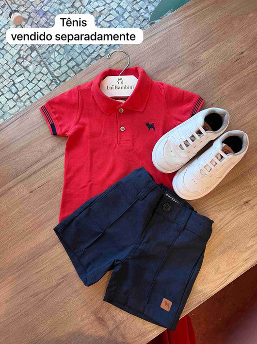 CONJUNTO MANGA CURTA CAMISA POLO PIQUE BERMUDA EM LINHO MENINO CHARPEY