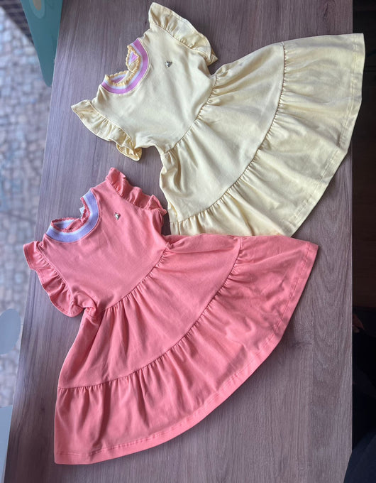 VESTIDO MANGA CURTA MARIAS GOLA LISTRADA COM BABADO MENINA SOMNII