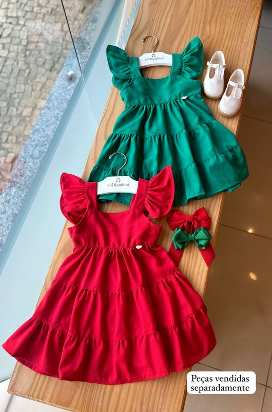 VESTIDO DE ALÇA COM BABADOS EM LINHO MENINA LUI BAMBINI