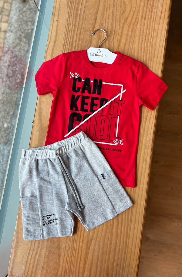 CONJUNTO CAMISETA MANGA CURTA KEEP IT COOL E BERMUDA BOLSO MENINO ABRANGE