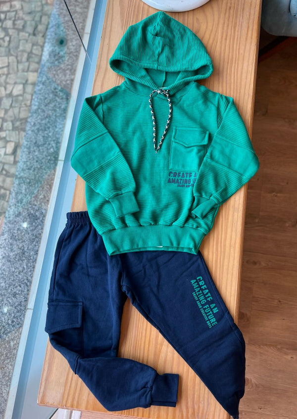 CONJUNTO MOLETOM MANGA LONGA CAPUZ BOLSO E CALÇA AMAZING FUTURE MENINO ANGERÔ