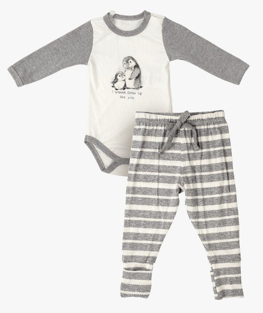 CONJUNTO BODY MANGA LONGA E CALCA PE REVERSIVEL PINGUINS MENINO GROW UP