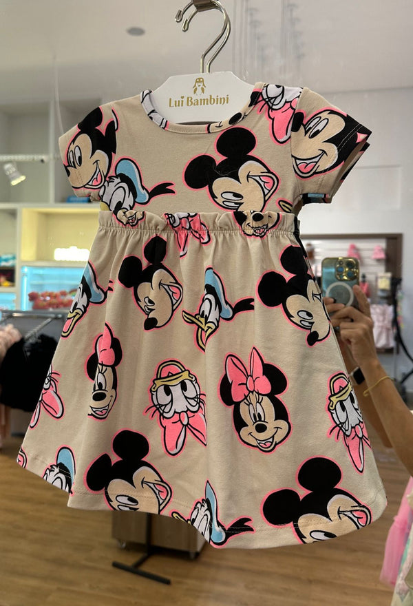 VESTIDO MANGA CURTA MINNIE E SEUS AMIGOS MENINA FAKINI