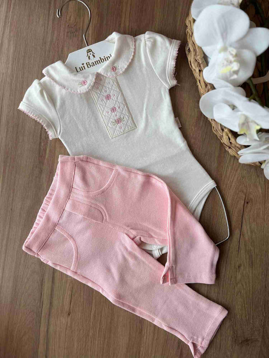 CONJUNTO MANGA CURTA BEBÊ BODY CALÇA 100% ALGODÃO MENINA ANJOS BABY