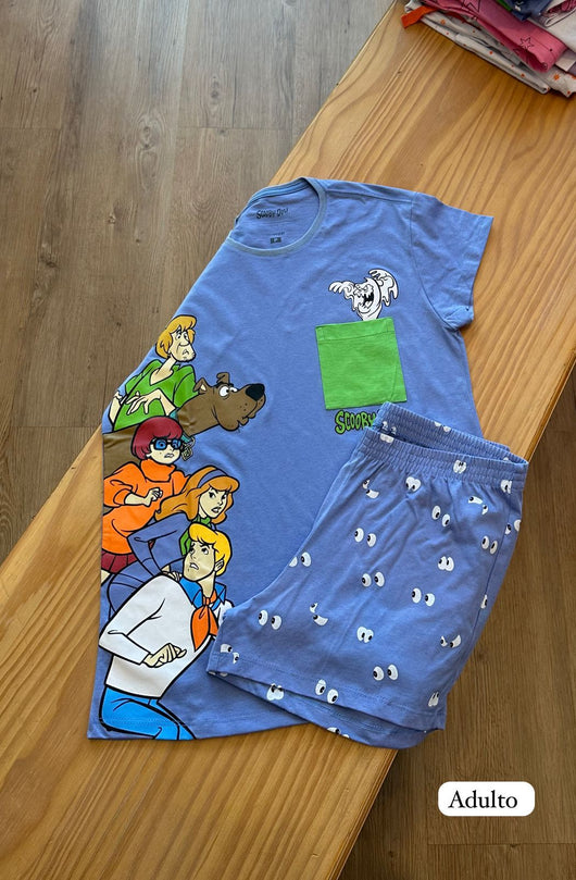 CONJUNTO PIJAMA MANGA LONGA E CURTA COM SHORT E CALÇA SCOOBY-DOO MÃE E FILHA VEGGI