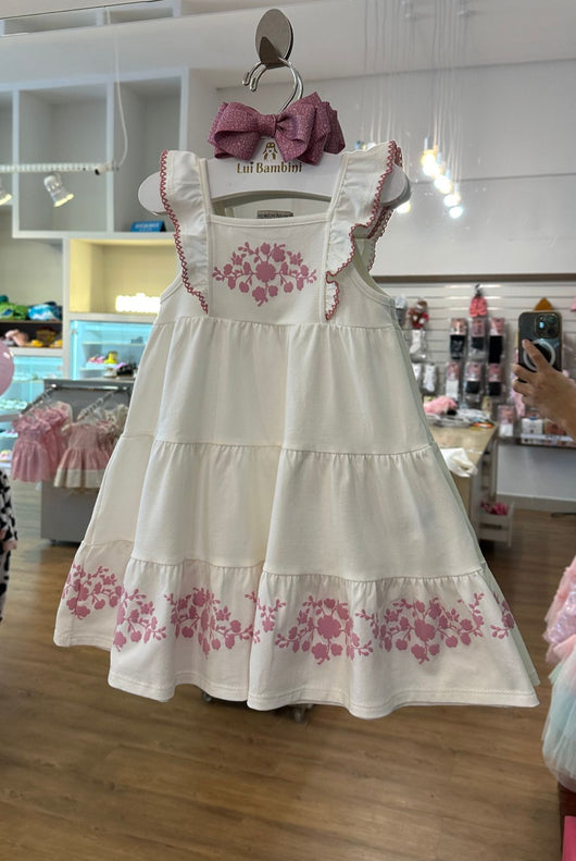 VESTIDO REGATA COM BABADO RENDADO E FLORES EM RELEVO MENINA MILON