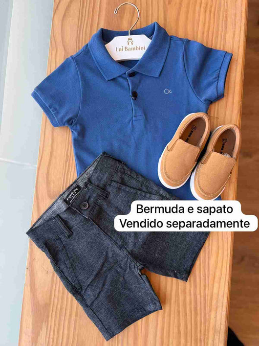 CAMISA MANGA CURTA GOLA POLO COM BORDADO E BOTÕES MENINO OGOCHI