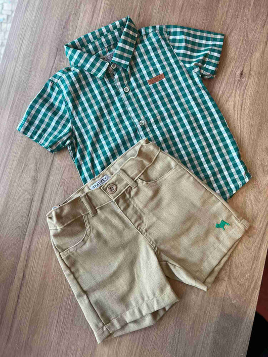 CONJUNTO MANGA CURTA CAMISA TRICOLINE BERMUDA LINHO MENINO CHARPEY