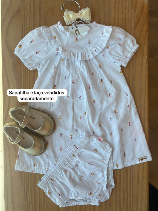 CONJUNTO VESTIDO MANGA CURTA FLORAL E CALCINHA EM TECIDO ANARRUGA MENINA SOMNII