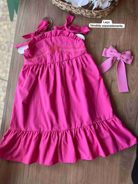 VESTIDO ALÇA AMARRAÇÃO BORDADO CORAÇÕES MENINA MON SUCRÉ