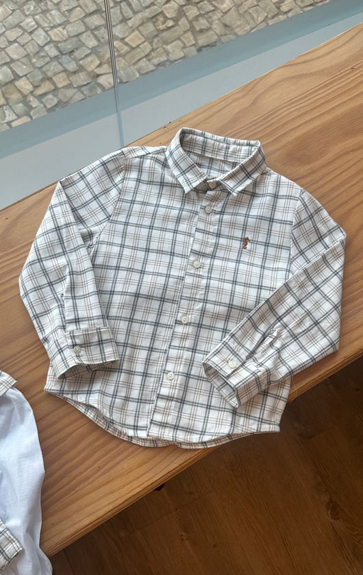 CAMISA MANGA LONGA XADREZ QUADRICULADA COM BORDADO MENINO ONDA MARINHA