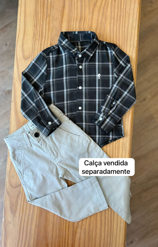 CAMISA MANGA LONGA XADREZ QUADRICULADA COM BORDADO MENINO ONDA MARINHA