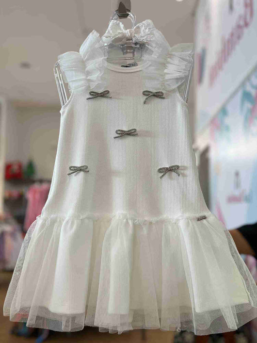 VESTIDO REGATA COM BABADO TULE E LAÇO STRASS MENINA INFANTI