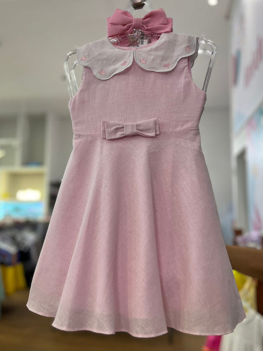 VESTIDO REGATA GOLA BORDADA CORAÇÕES COM LAÇO E CINTO FIXO MENINA BÁRBARA KIDS