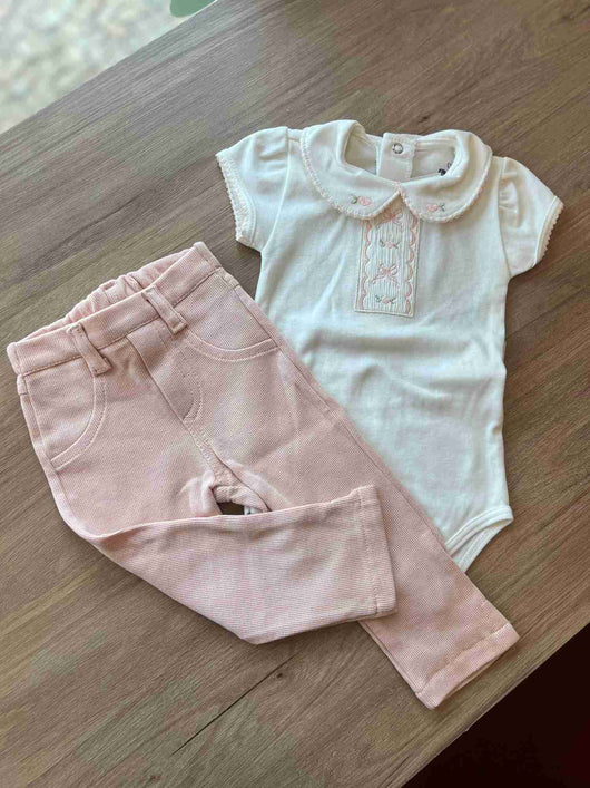 CONJUNTO MANGA CURTA BEBÊ BODY CALÇA 100% ALGODÃO MENINA ANJOS BABY