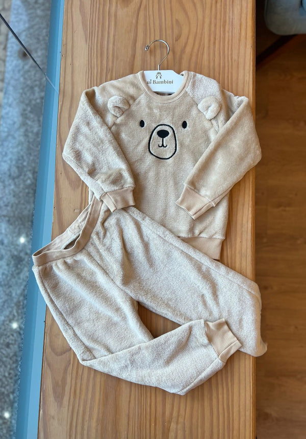 CONJUNTO BLUSÃO MANGA LONGA CORAÇÕES URSO E ORELHINHA COM CALÇA PELUCIADA MENINO ABRANGE