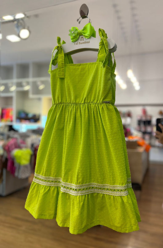 VESTIDO MIDI COM ALÇA DE AMARRAÇÃO PASSION POÁ E RENDAS MENINA NINA GO