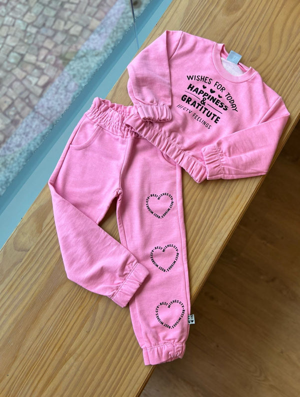 CONJUNTO MOLETOM MANGA LONGA COM CALÇA HAPPINESS & GRATITUTE CORAÇÕES MENINA CATAVENTO