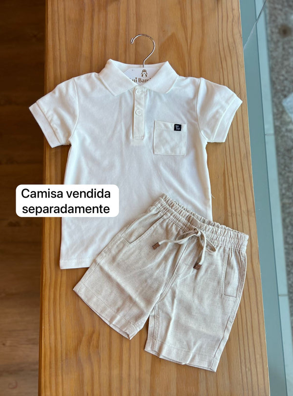 BERMUDA LINHO CLASSICA COM BOLSOS E CORDÃO MENINO ANJOS BABY