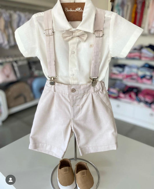 CONJUNTO BODY CAMISA MANGA CURTA BERMUDA E SUSPENSÓRIO LINHO MENINO BARBARA KIDS