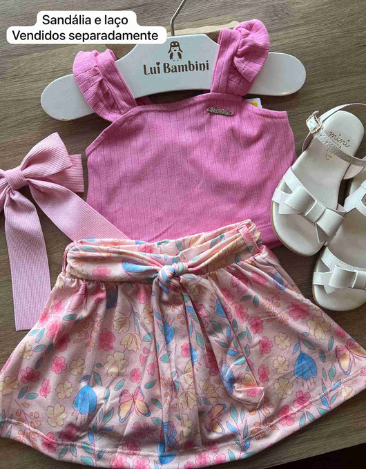 CONJUNTO ALÇA BABADO CANELADO SHORT SAIA MENINA HAVE FUN