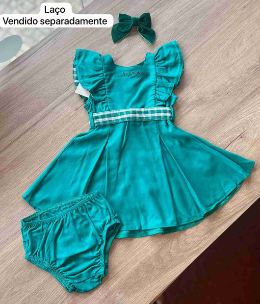 CONJUNTO MANGA CURTA VESTIDO MANGA CURTA CALCINHA EM TECIDO PLANO MENINA CHARPEY