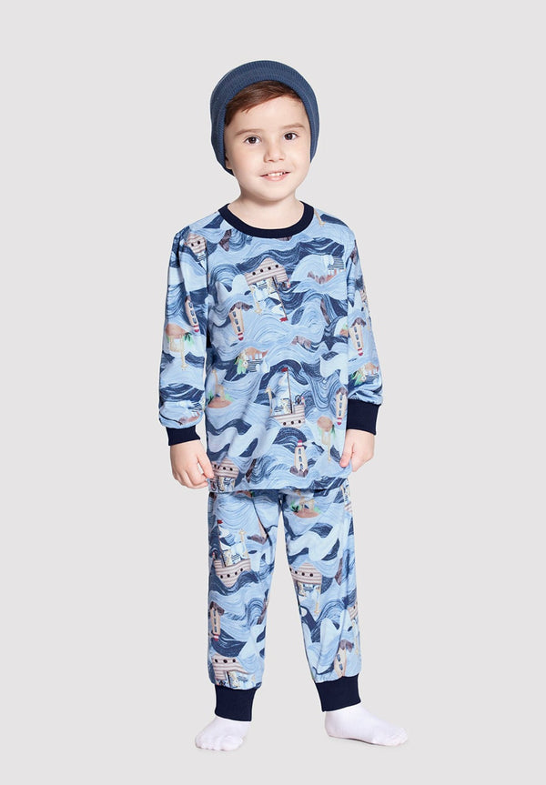 CONJUNTO PIJAMA BLUSA MANGA LONGA E CALÇA SAFARI NO MAR MENINO ALAKAZOO - CONJUNTO INFANTIL MASCULINO - CONJUNTO INVERNO MENINO - CONJUNTO MENINO