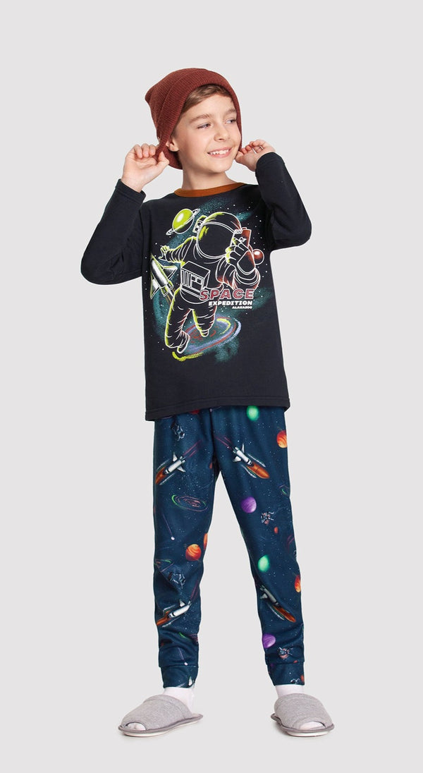 CONJUNTO MOLETOM BLUSA MANGA LONGA E CALÇA  ASTRONAUTA MENINO ALAKAZOO