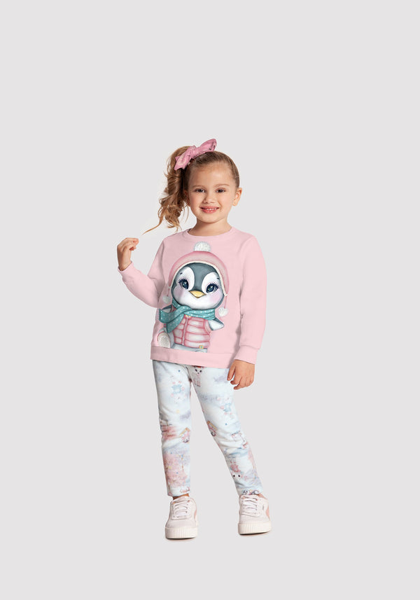 CONJUNTO BLUSA MANGA LONGA PINGUIM STRASS COM CALÇA ANIMAIS MENINA ALAKAZOO - CONJUNTO INFANTIL FEMININO - CONJUNTO INVERNO MENINA - CONJUNTO MENINA