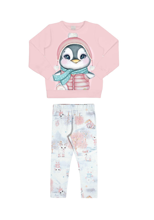 CONJUNTO BLUSA MANGA LONGA PINGUIM STRASS COM CALÇA ANIMAIS MENINA ALAKAZOO - CONJUNTO INFANTIL FEMININO - CONJUNTO INVERNO MENINA - CONJUNTO MENINA