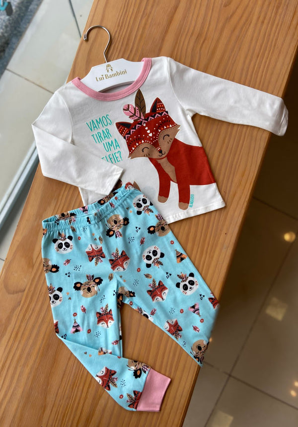 CONJUNTO PIJAMA BLUSA MANGA LONGA E CALÇA RAPOSAS MENINA ALAKAZOO