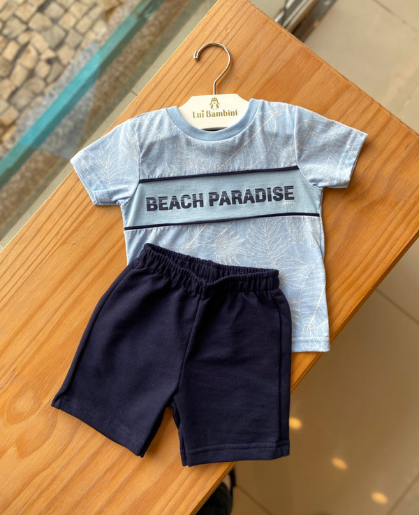 CONJUNTO CAMISETA MANGA CURTA E BERMUDA FOLHAGEM BEACH PARADISE MENINO ALAKAZOO