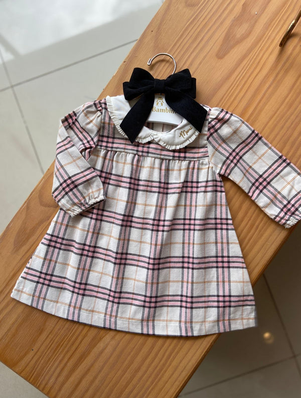 VESTIDO MANGA LONGA XADREZ COM GOLA BABADOS MENINA MOMI