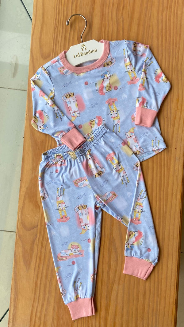 CONJUNTO PIJAMA BLUSA MANGA LONGA E CALÇA GATINHOS MENINA ALAKAZOO